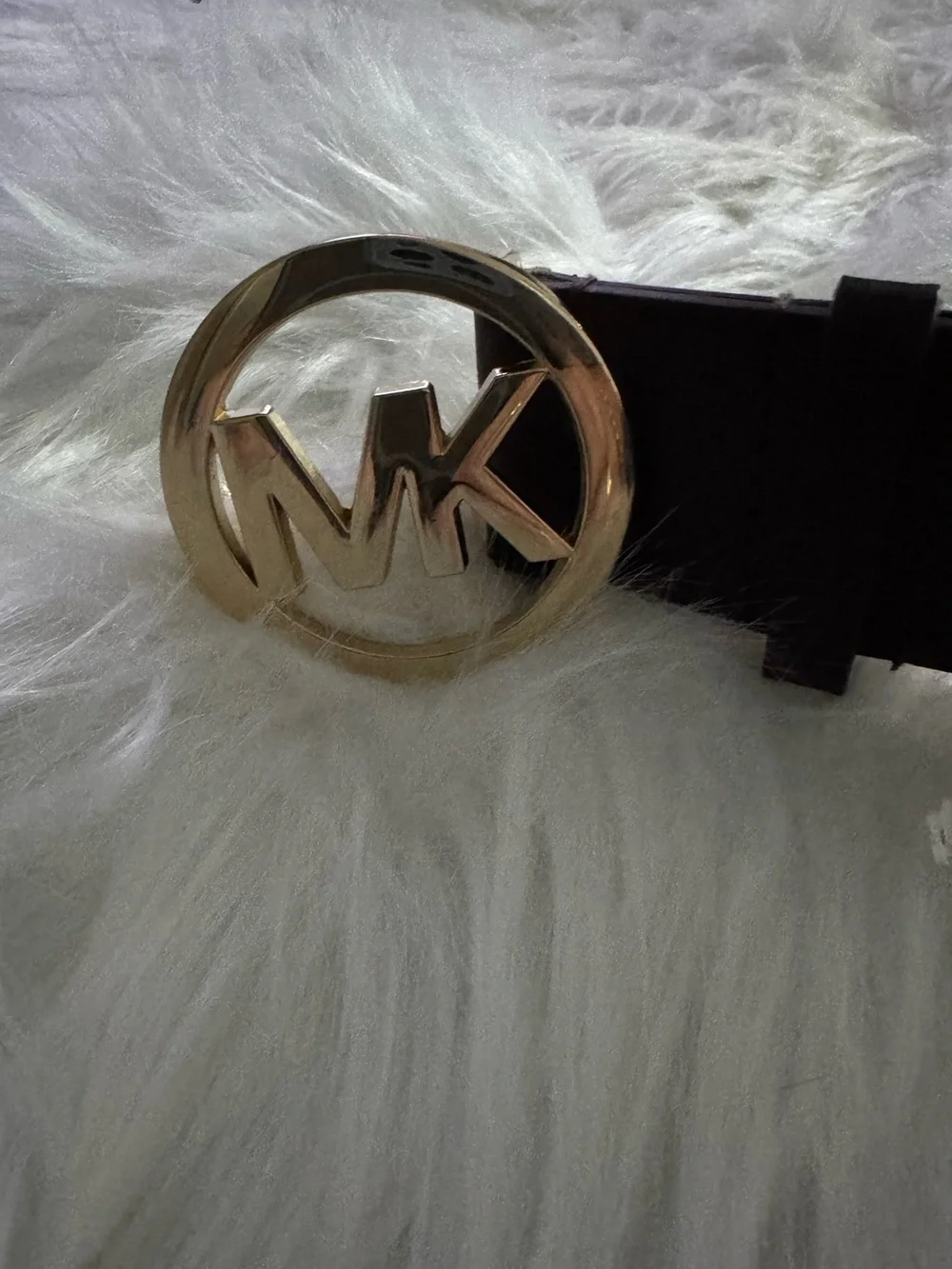 Michael Kors  Brown Leather Belt with Gold MK Circle Buckle